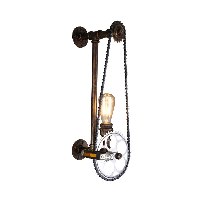 Avtoit | Iron Gear Bicycle Wall Lamp Stock 1 Light Restaurant Wall Mounted Lamp in Bronze with Pipe Arm