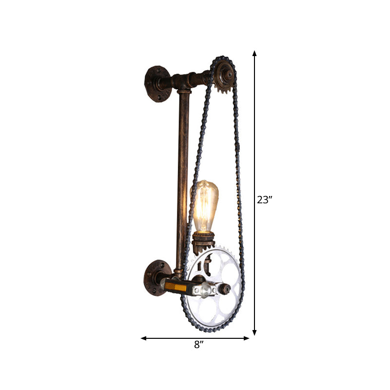 Avtoit | Iron Gear Bicycle Wall Lamp Stock 1 Light Restaurant Wall Mounted Lamp in Bronze with Pipe Arm