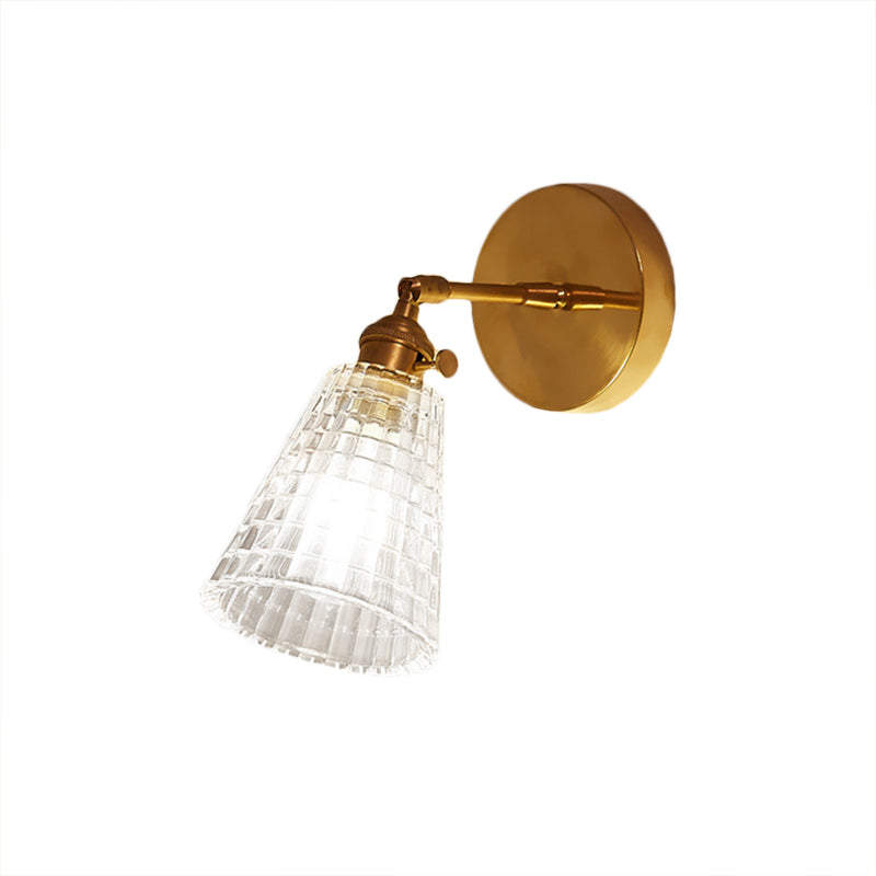 Avtoit | Tapered Living Room Wall Light Fixture Industrial Clear Prism Glass 1 Light Brass Wall Lamp