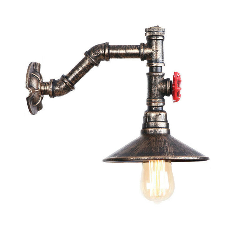 Avtoit | 1 bulb conical wall mount light rustic style antique bronze metal wall lighting with piping