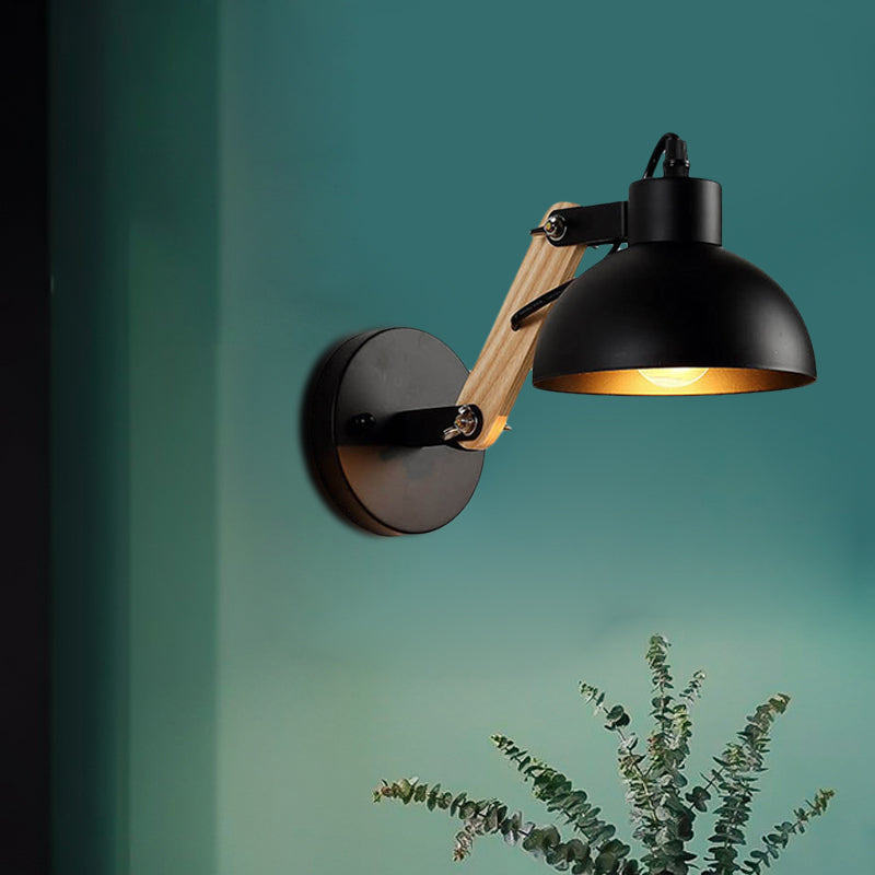 Avtoit | Nordic Splicing Rotatable Wall Lamp 1-Light Metal Wall Lamp Lighting with Bowl Shade in Black/White-Wood