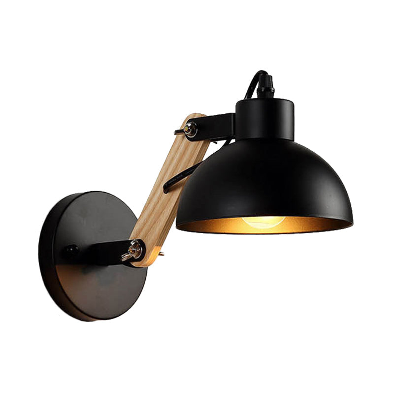 Avtoit | Nordic Splicing Rotatable Wall Lamp 1-Light Metal Wall Lamp Lighting with Bowl Shade in Black/White-Wood