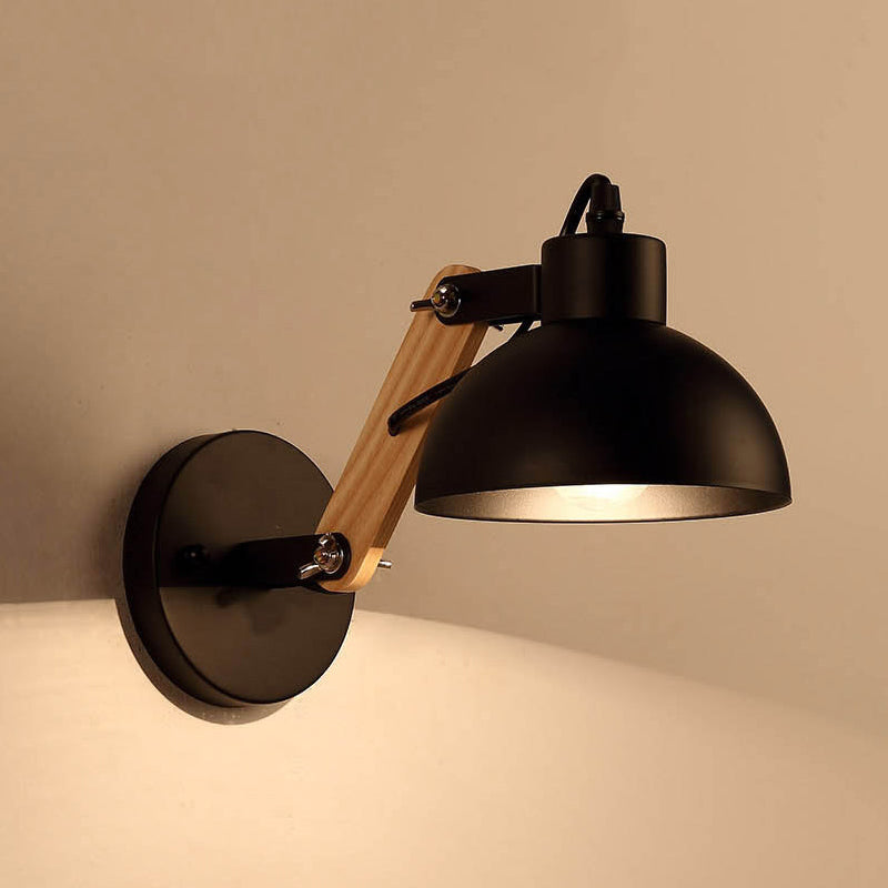 Avtoit | Nordic Splicing Rotatable Wall Lamp 1-Light Metal Wall Lamp Lighting with Bowl Shade in Black/White-Wood
