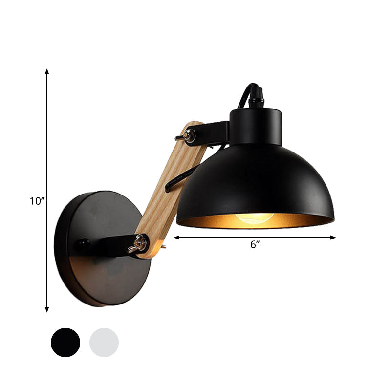 Avtoit | Nordic Splicing Rotatable Wall Lamp 1-Light Metal Wall Lamp Lighting with Bowl Shade in Black/White-Wood
