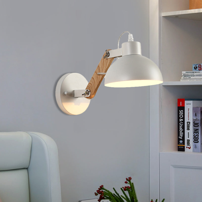 Avtoit | Nordic Splicing Rotatable Wall Lamp 1-Light Metal Wall Lamp Lighting with Bowl Shade in Black/White-Wood