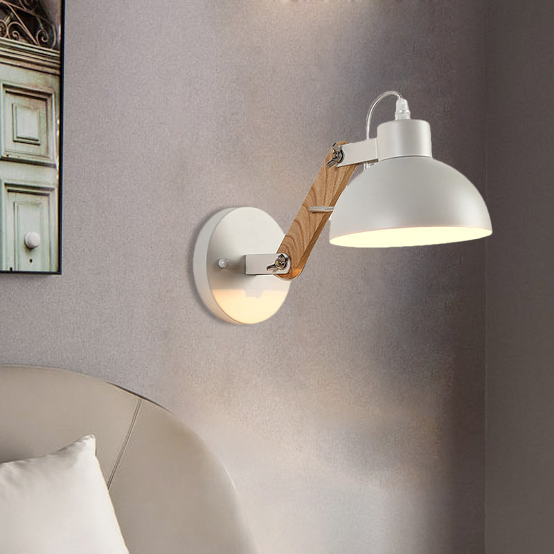 Avtoit | Nordic Splicing Rotatable Wall Lamp 1-Light Metal Wall Lamp Lighting with Bowl Shade in Black/White-Wood