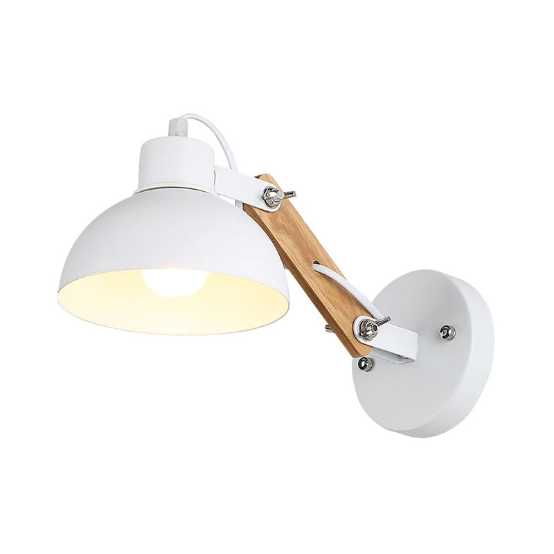 Avtoit | Nordic Splicing Rotatable Wall Lamp 1-Light Metal Wall Lamp Lighting with Bowl Shade in Black/White-Wood