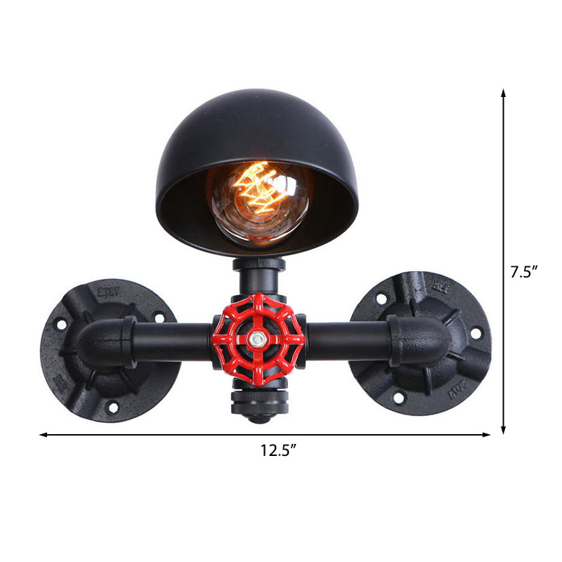Avtoit | Steampunk Dome Wall Lamp Fixture with Valve Wheel 1 Head Metallic Wall Light in Black for Living Room