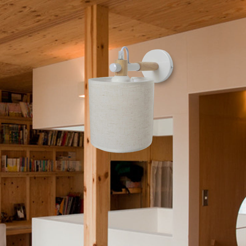 Avtoit | 1 Bulb Cylinder Wall Mounted Light Simple Stylish White Fabric Wall Light Wall Lighting for Bedroom