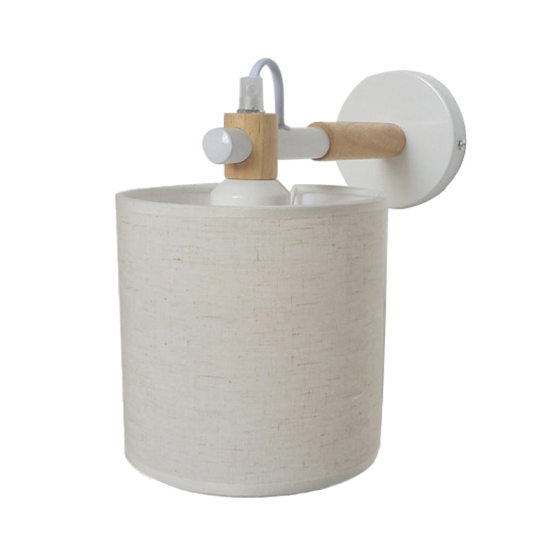 Avtoit | 1 Bulb Cylinder Wall Mounted Light Simple Stylish White Fabric Wall Light Wall Lighting for Bedroom
