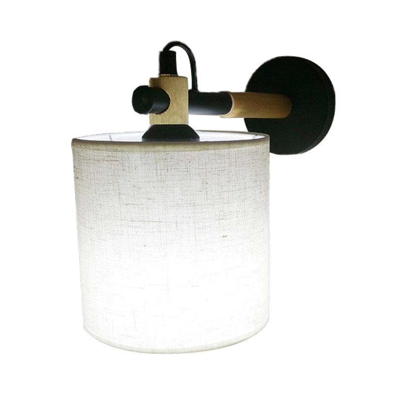 Avtoit | Fabric Cylindrical Wall Light Modernist 1 Light Bedroom Wall Mounted Light with Wood Connection in Black/White