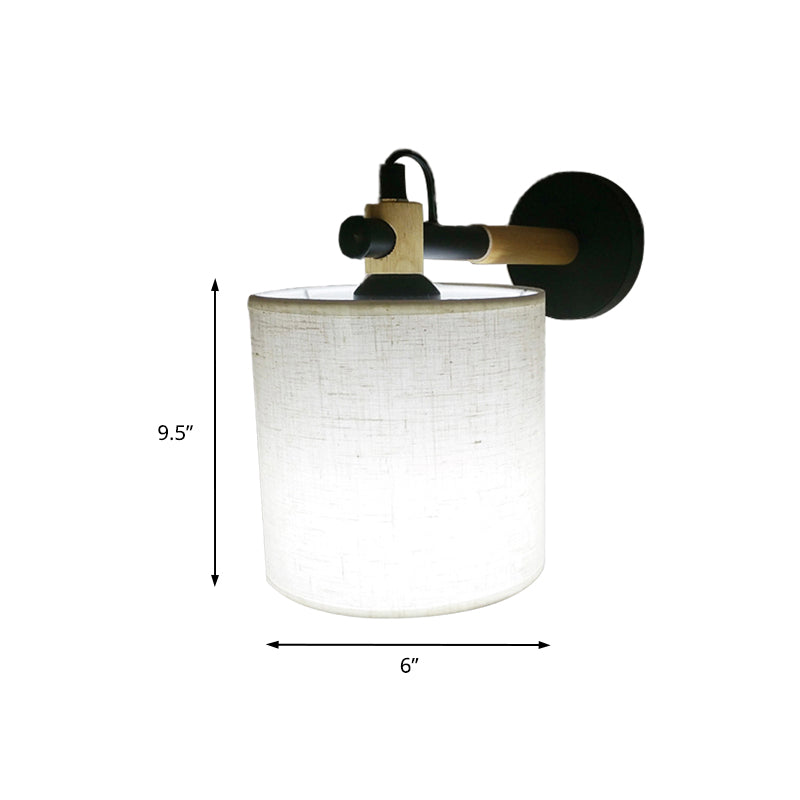 Avtoit | Fabric Cylindrical Wall Light Modernist 1 Light Bedroom Wall Mounted Light with Wood Connection in Black/White