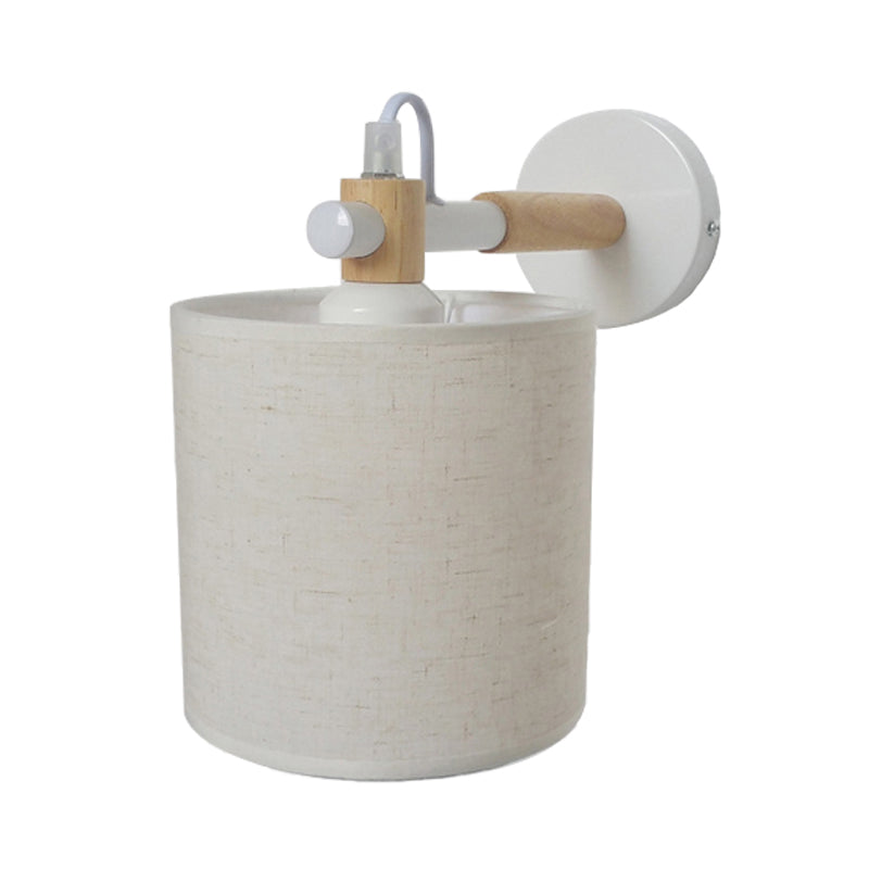 Avtoit | Fabric Cylindrical Wall Light Modernist 1 Light Bedroom Wall Mounted Light with Wood Connection in Black/White