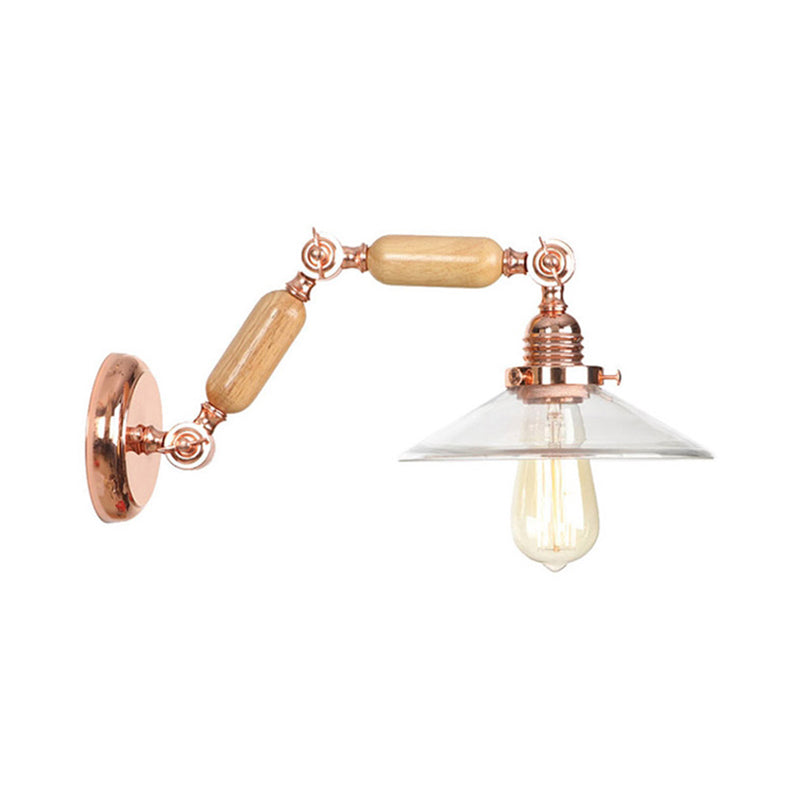 Avtoit | Clear Glass Wood Wall Light Cone 1-Light Industrial Wall Lamp with Extendable Arm