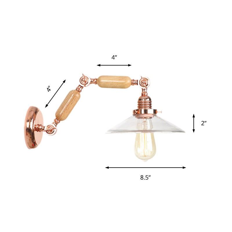 Avtoit | Clear Glass Wood Wall Light Cone 1-Light Industrial Wall Lamp with Extendable Arm