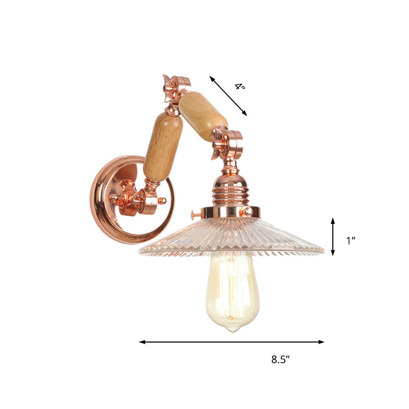 Avtoit | A wall light with a light bulb and conical shade made of clear prismatic glass, industrial wall lamp for the living room with curved arm