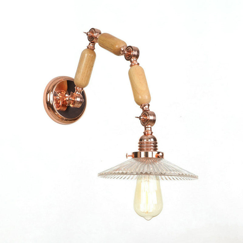 Avtoit | 1 Light Scalloped Wall Lamp Fixture Industrial Clear Ribbed Glass Wall Lamp for Living Room with Arm