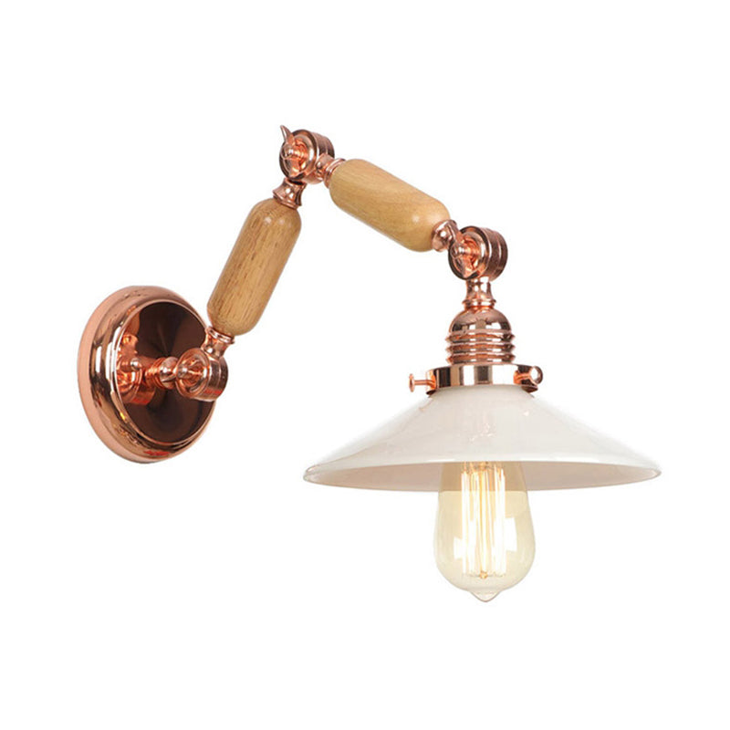 Avtoit | White glass conical wall lamp industrial 1 light living room lighting fixture with retractable arm