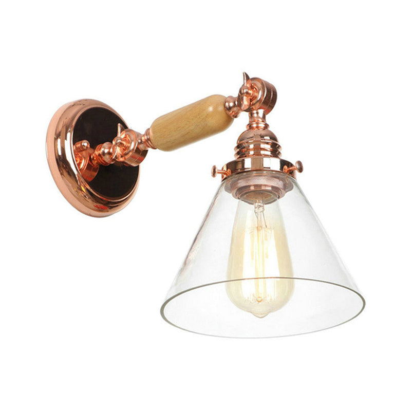 Avtoit | Industrial Cone Wall Lamp 1 Bulb Clear Glass Wall Light in Rose Gold