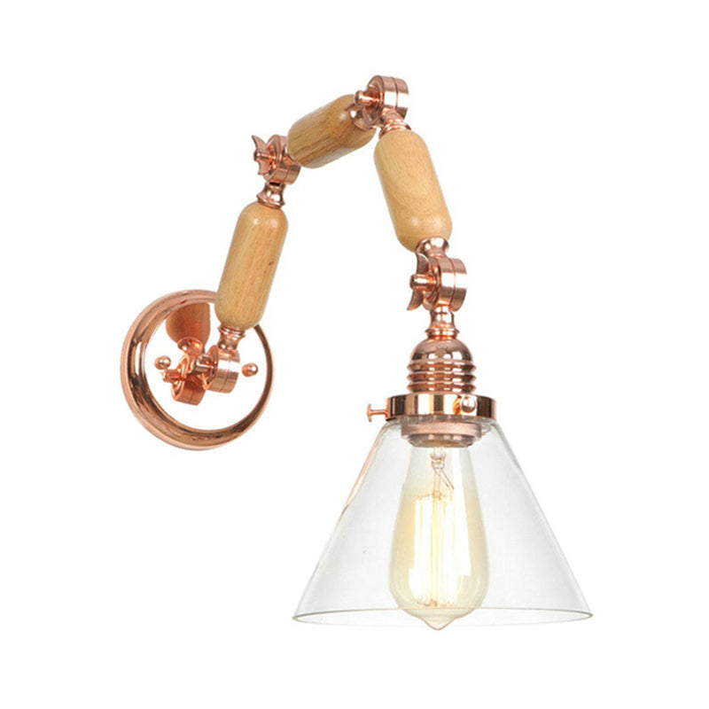 Avtoit | A Pear Clear Glass Wall Light Industrial Gold Cone Living Room Wall Light with Curved Arm