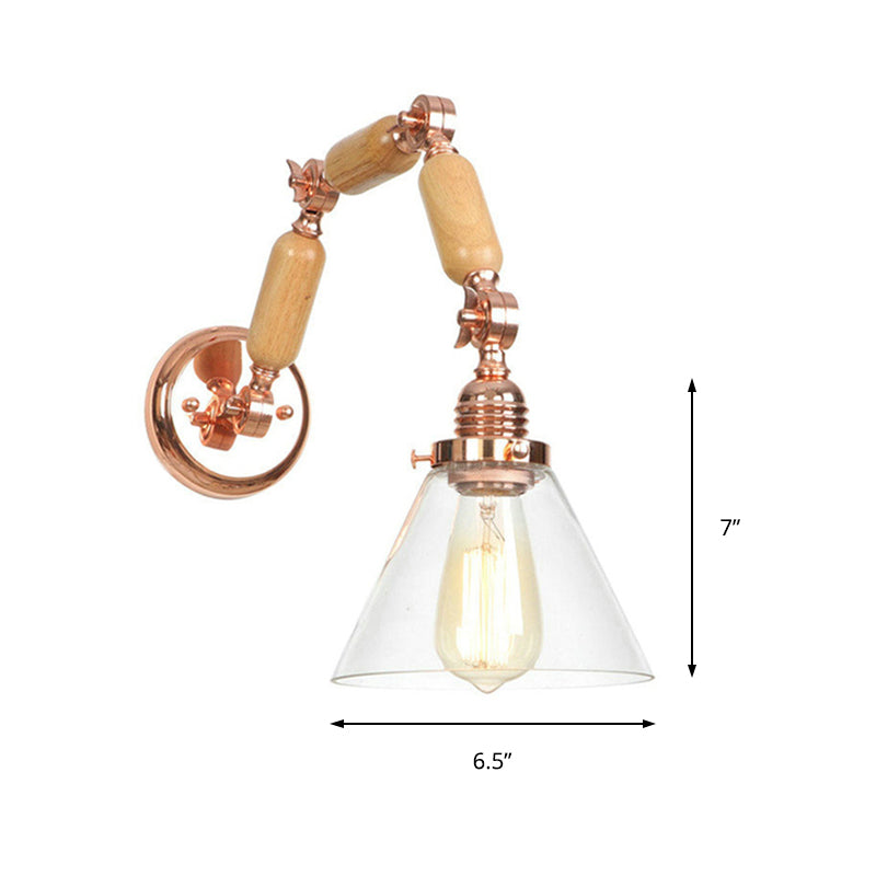 Avtoit | A Pear Clear Glass Wall Light Industrial Gold Cone Living Room Wall Light with Curved Arm