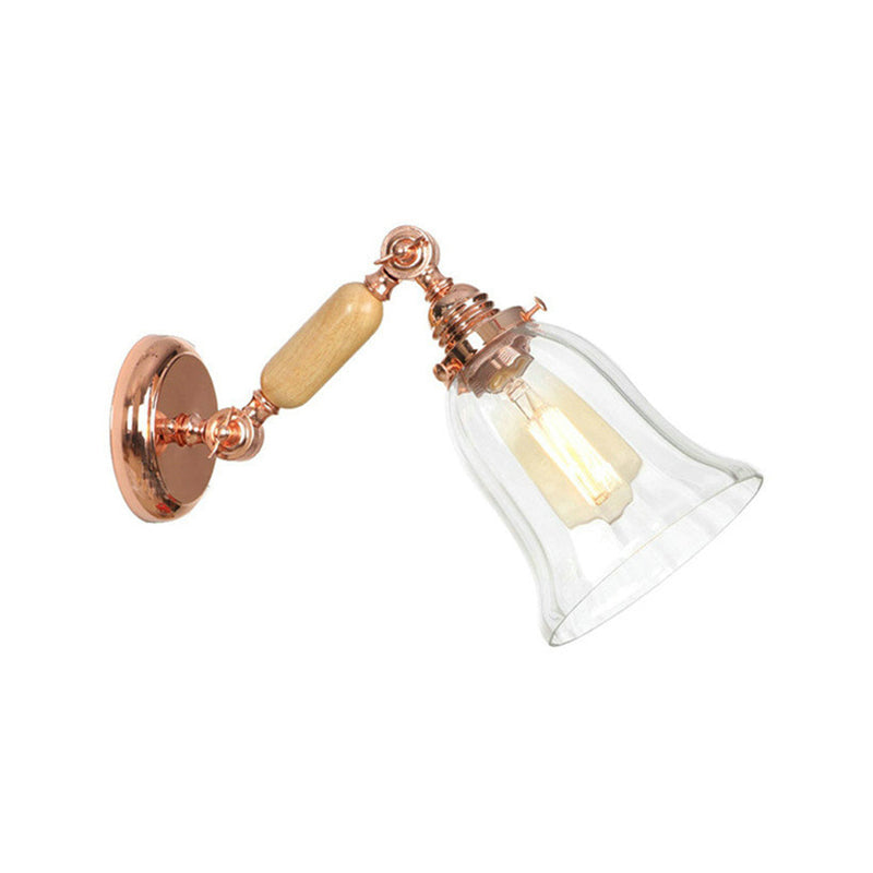 Avtoit | Clear Prism Glass Wood Wall Light Bell 1-Light Vintage Style Wall Lamp Light with Retractable Arm