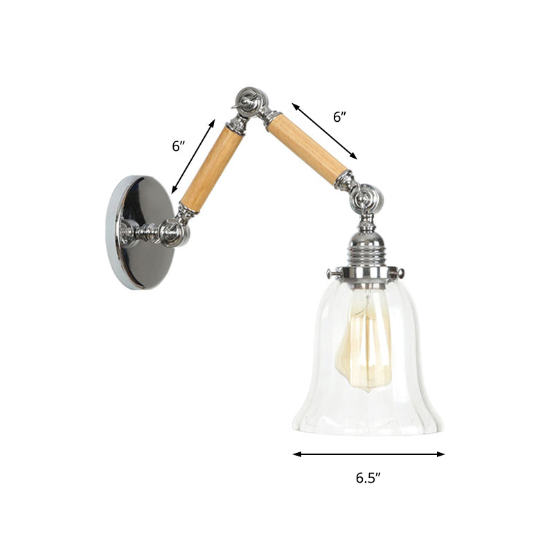 Avtoit | Flared Living Room Wall Light Vintage Clear Glass Prism Glass 1 Light Chrome Wall Lamp with 8"+8"/6"+6"/8"+4" Wooden Arm