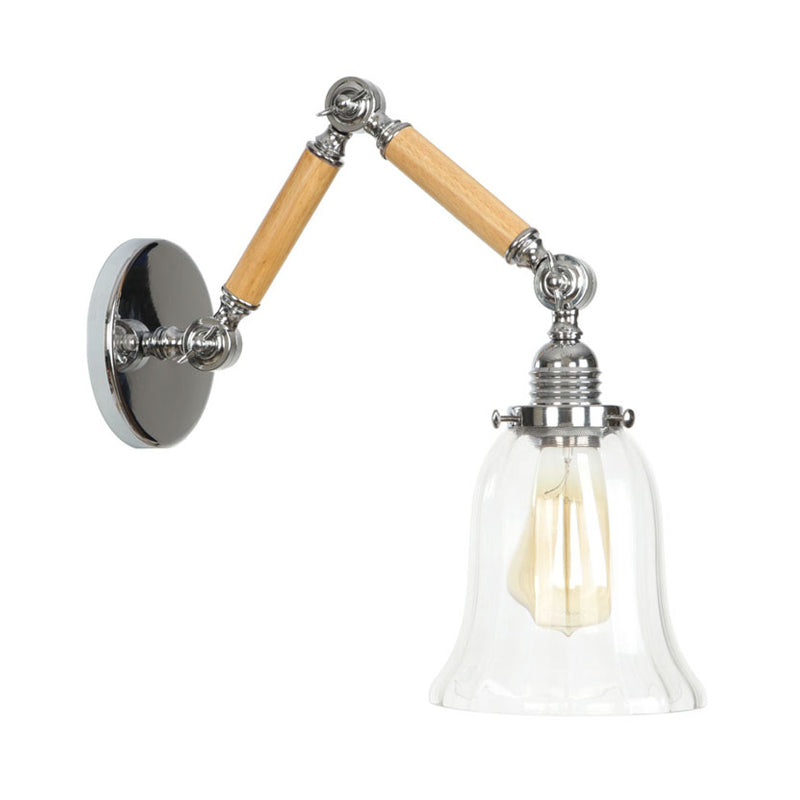 Avtoit | Flared Living Room Wall Light Vintage Clear Glass Prism Glass 1 Light Chrome Wall Lamp with 8"+8"/6"+6"/8"+4" Wooden Arm