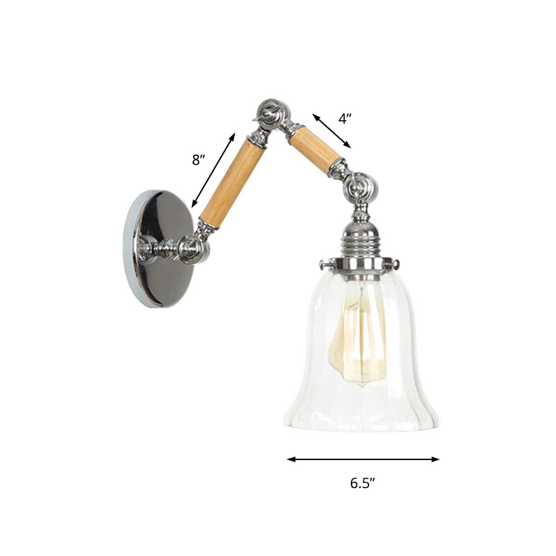 Avtoit | Flared Living Room Wall Light Vintage Clear Glass Prism Glass 1 Light Chrome Wall Lamp with 8"+8"/6"+6"/8"+4" Wooden Arm