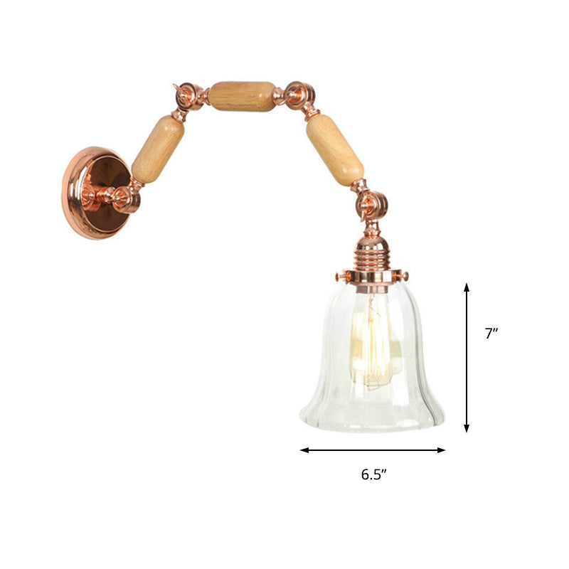 Avtoit | 1 Light Flared Wall Recessed Light Antique Rose Gold Clear Glass Wall Lamp with Long Extendable Arm