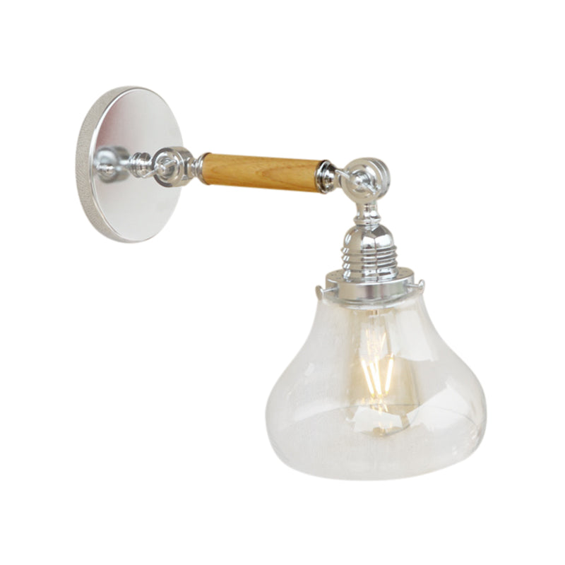 Avtoit | Wood One Light Wall Lamp Vintage Clear Glass Pear Lighting Fixture for Living Room, 8"/4"/6" L Wooden Arm