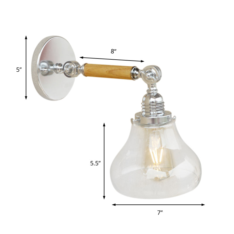 Avtoit | Wood One Light Wall Lamp Vintage Clear Glass Pear Lighting Fixture for Living Room, 8"/4"/6" L Wooden Arm