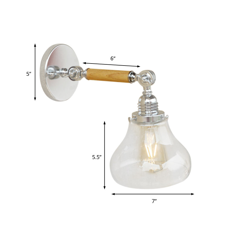 Avtoit | Wood One Light Wall Lamp Vintage Clear Glass Pear Lighting Fixture for Living Room, 8"/4"/6" L Wooden Arm