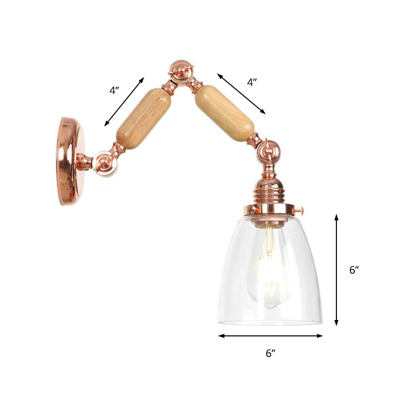 Avtoit | Tapered Clear Glass Wall Lamp Industrial Single Bulb Living Room Sconces Light in Rose Gold