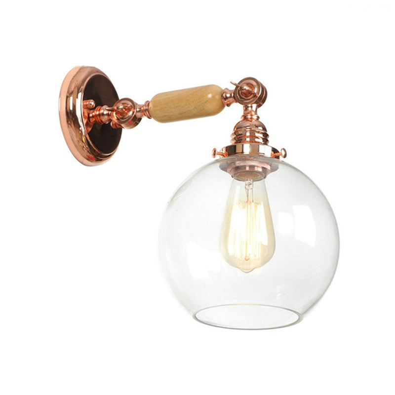 Avtoit | Orb Shade Clear Glass Wall Lamp Industrial Single Bulb Living Room Wall Light in Rose Gold