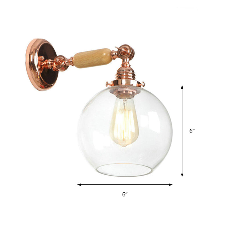 Avtoit | Orb Shade Clear Glass Wall Lamp Industrial Single Bulb Living Room Wall Light in Rose Gold