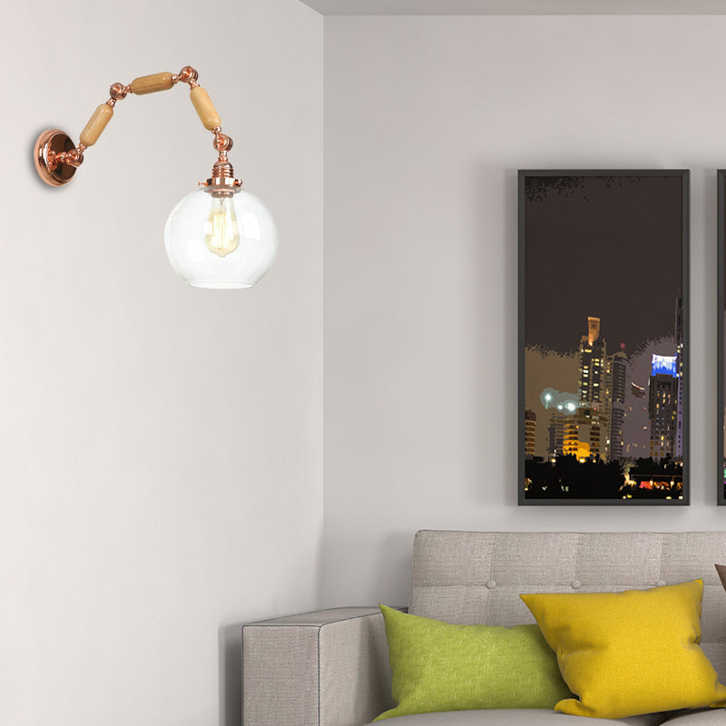 Avtoit | Globe Living Room Wall Lamp Antique Clear Glass 1 Light Pink Gold Wall Lamp with Retractable Arm