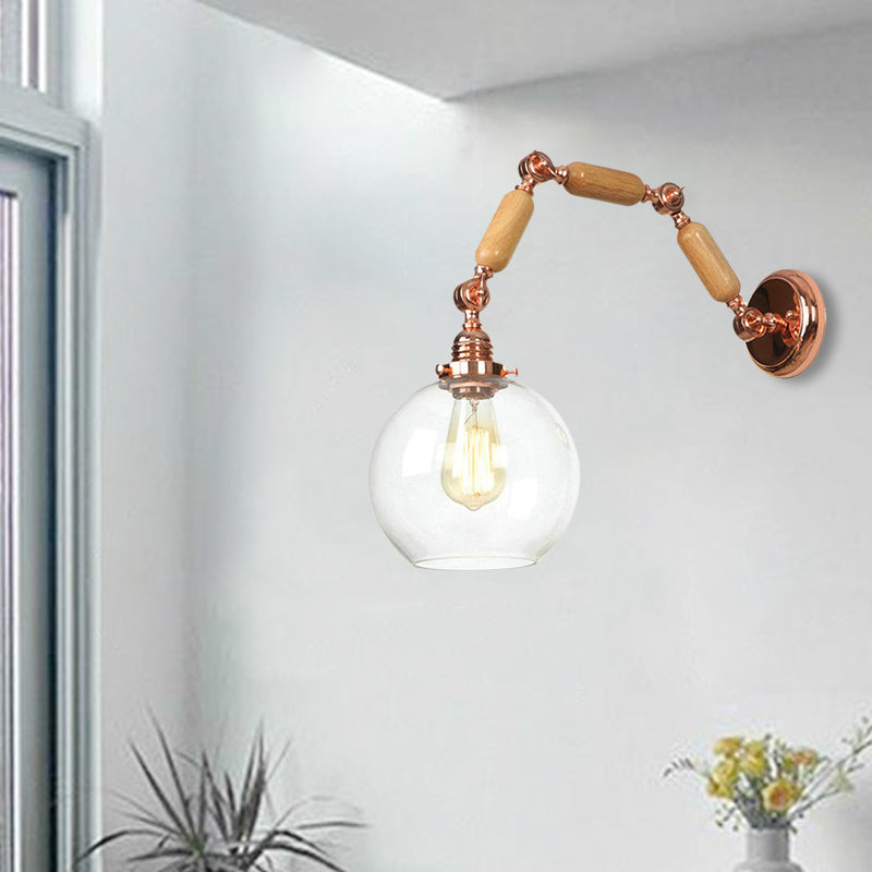 Avtoit | Globe Living Room Wall Lamp Antique Clear Glass 1 Light Pink Gold Wall Lamp with Retractable Arm