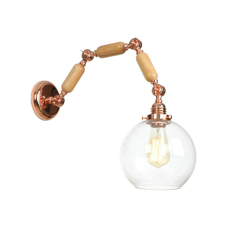 Avtoit | Globe Living Room Wall Lamp Antique Clear Glass 1 Light Pink Gold Wall Lamp with Retractable Arm