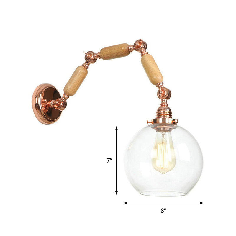 Avtoit | Globe Living Room Wall Lamp Antique Clear Glass 1 Light Pink Gold Wall Lamp with Retractable Arm