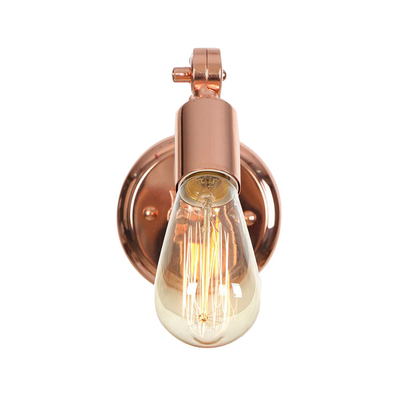 Avtoit | Rose Gold Armed Wall Light Retro Industrial Iron 1 Light Bathroom Rotatable Wall Lamp with Exposed Bulb