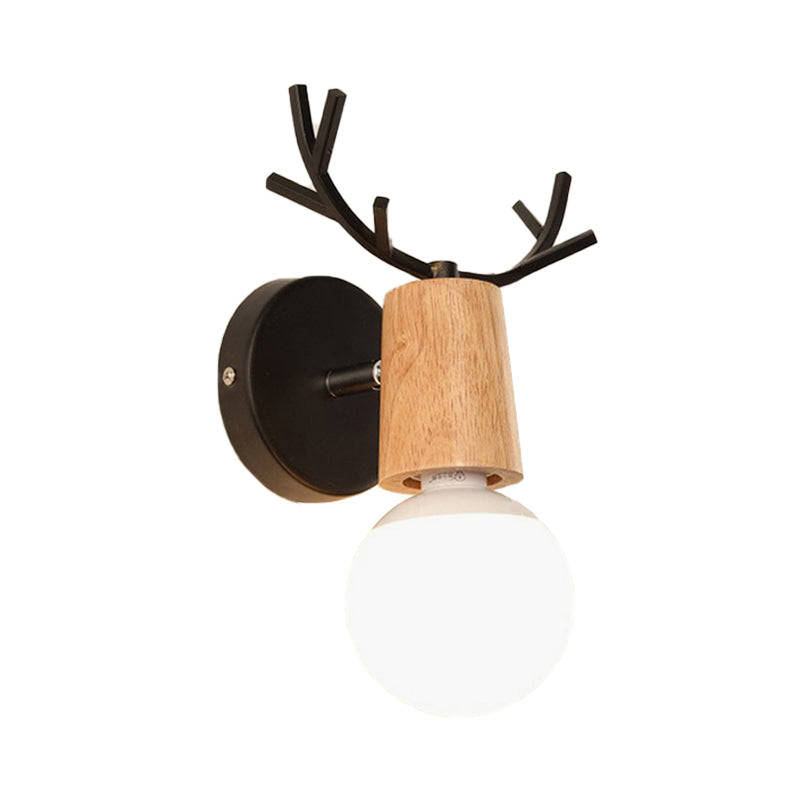 Avtoit | 1 Light Bare Bulb Wall Lamp Modern Style Black/White Finish Metal and Wood Wall Lighting with Deer Side