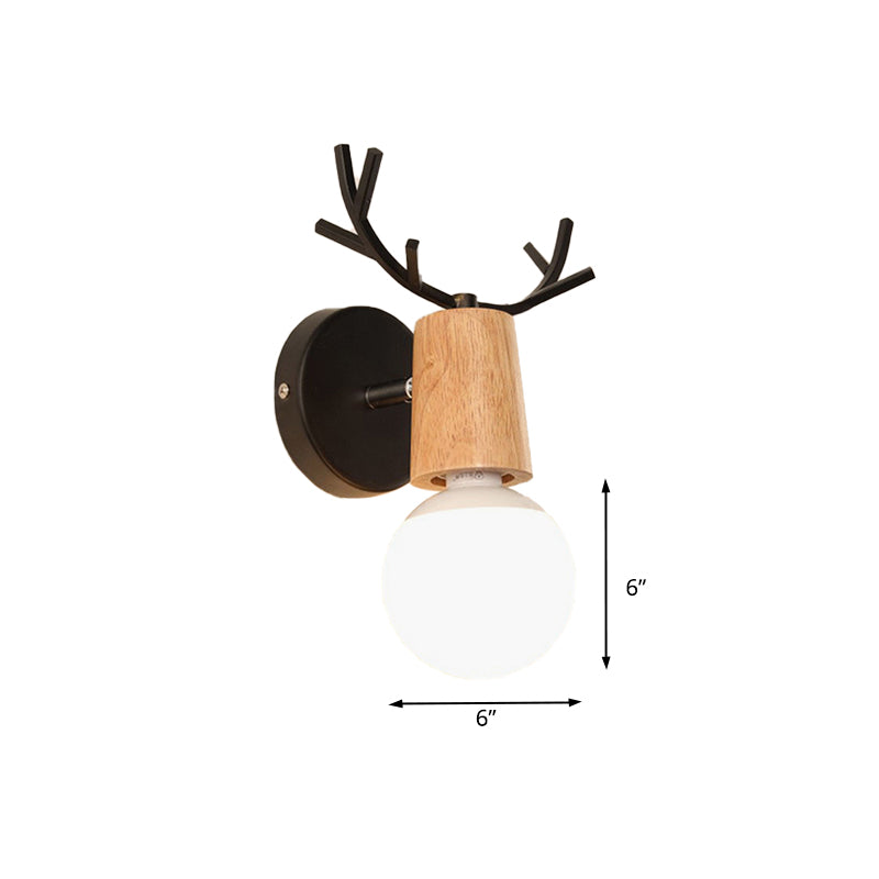 Avtoit | 1 Light Bare Bulb Wall Lamp Modern Style Black/White Finish Metal and Wood Wall Lighting with Deer Side