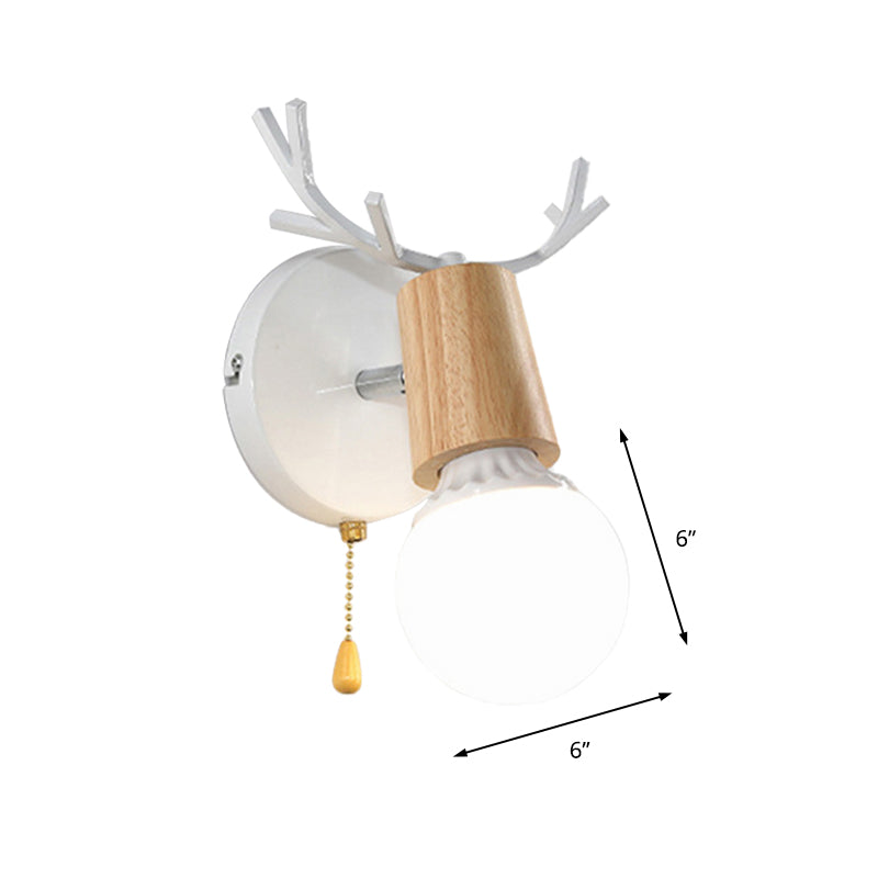 Avtoit | 1 Light Bare Bulb Wall Lamp Modern Style Black/White Finish Metal and Wood Wall Lighting with Deer Side