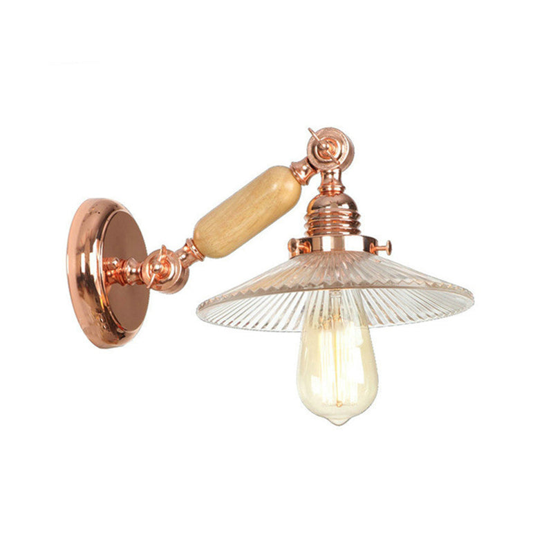 Avtoit | Ribbed Glass Pink Gold Wall Lamp Saucer 1-Light Industrial Wall Lamp Mounting for Living Room