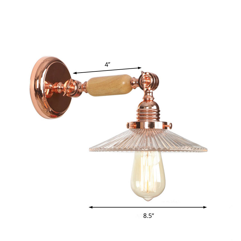 Avtoit | Ribbed Glass Pink Gold Wall Lamp Saucer 1-Light Industrial Wall Lamp Mounting for Living Room