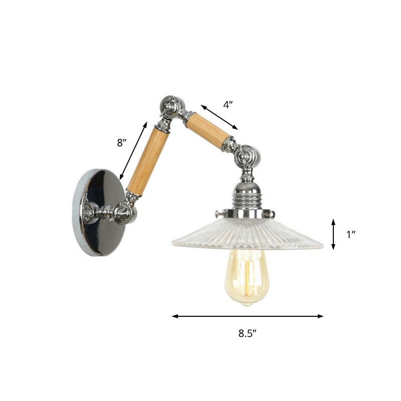 Avtoit | A light wall lamp with bowl shade ribbed glass vintage study wall light with 8"+8"/6"+6"/8"+4" extendable wooden arm