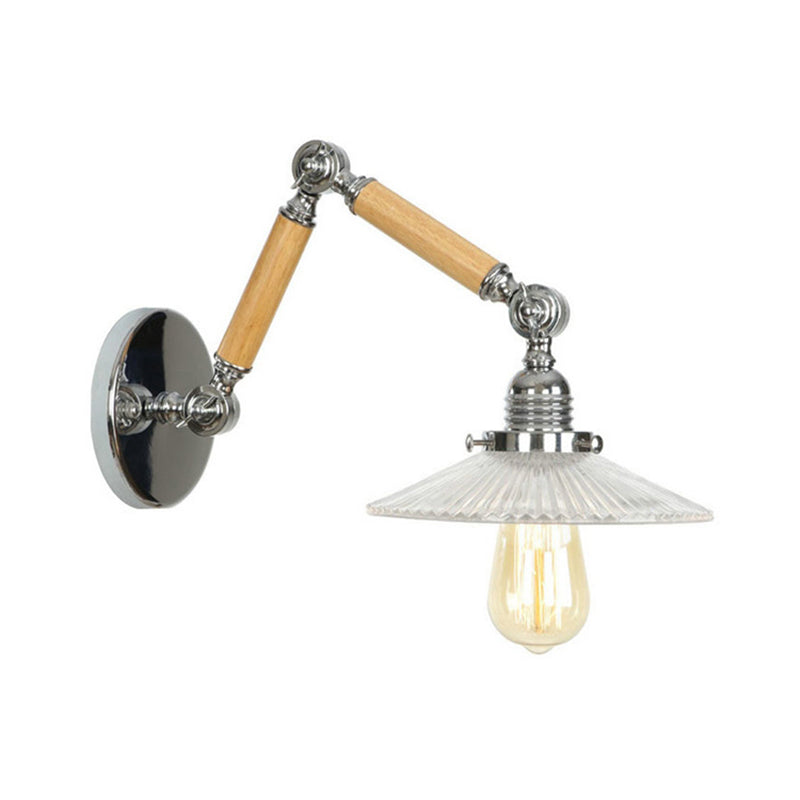 Avtoit | A light wall lamp with bowl shade ribbed glass vintage study wall light with 8"+8"/6"+6"/8"+4" extendable wooden arm