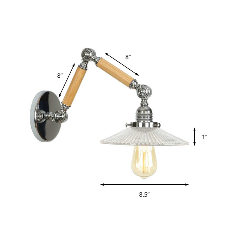 Avtoit | A light wall lamp with bowl shade ribbed glass vintage study wall light with 8"+8"/6"+6"/8"+4" extendable wooden arm