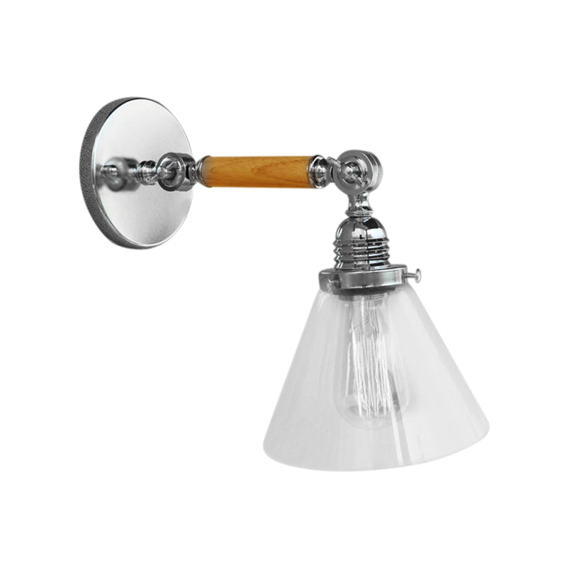 Avtoit | Cone Clear Glass Wall Mounted Lamp Industrial Single Bulb Dining Room Wall Light, 8"/4"/14"